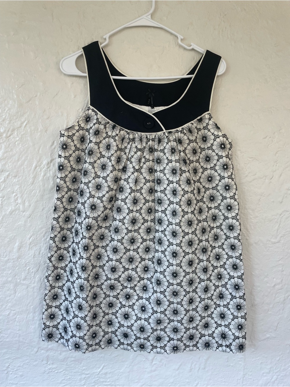 SDII baroque embroidered black and white Peter Pan collared mini dress, 70s; M